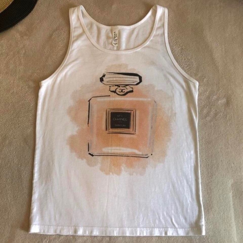Canvas Tank Top with Chanel Perfume Bottle Graphic